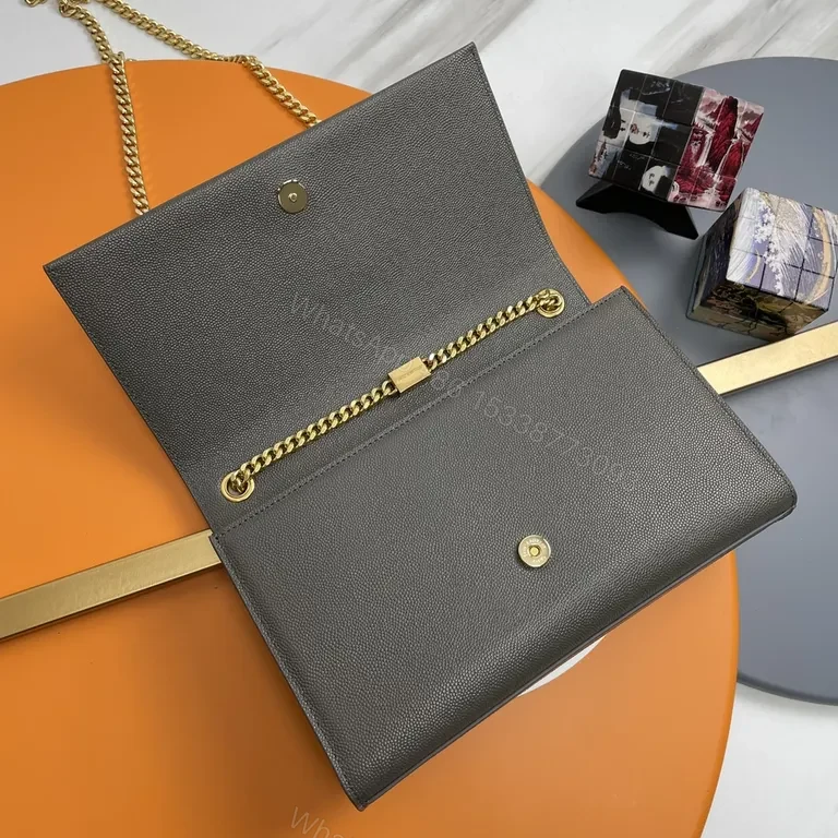 View 7 of Compact Luxury Crossbody: Soft Grain Leather, Gold YSL Logo Tassel