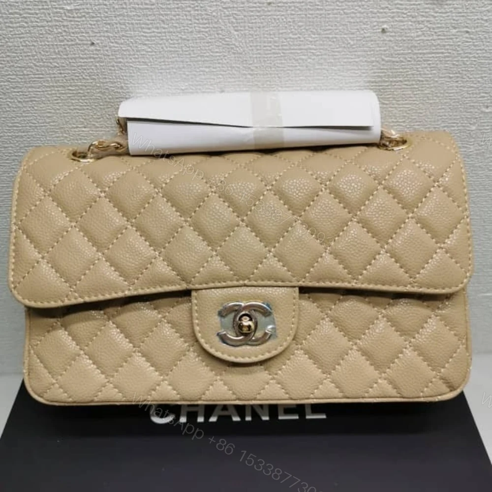 View 3 of Chanel Classic Grain Gold Hardware Handbag Beige 25Cm A01112
