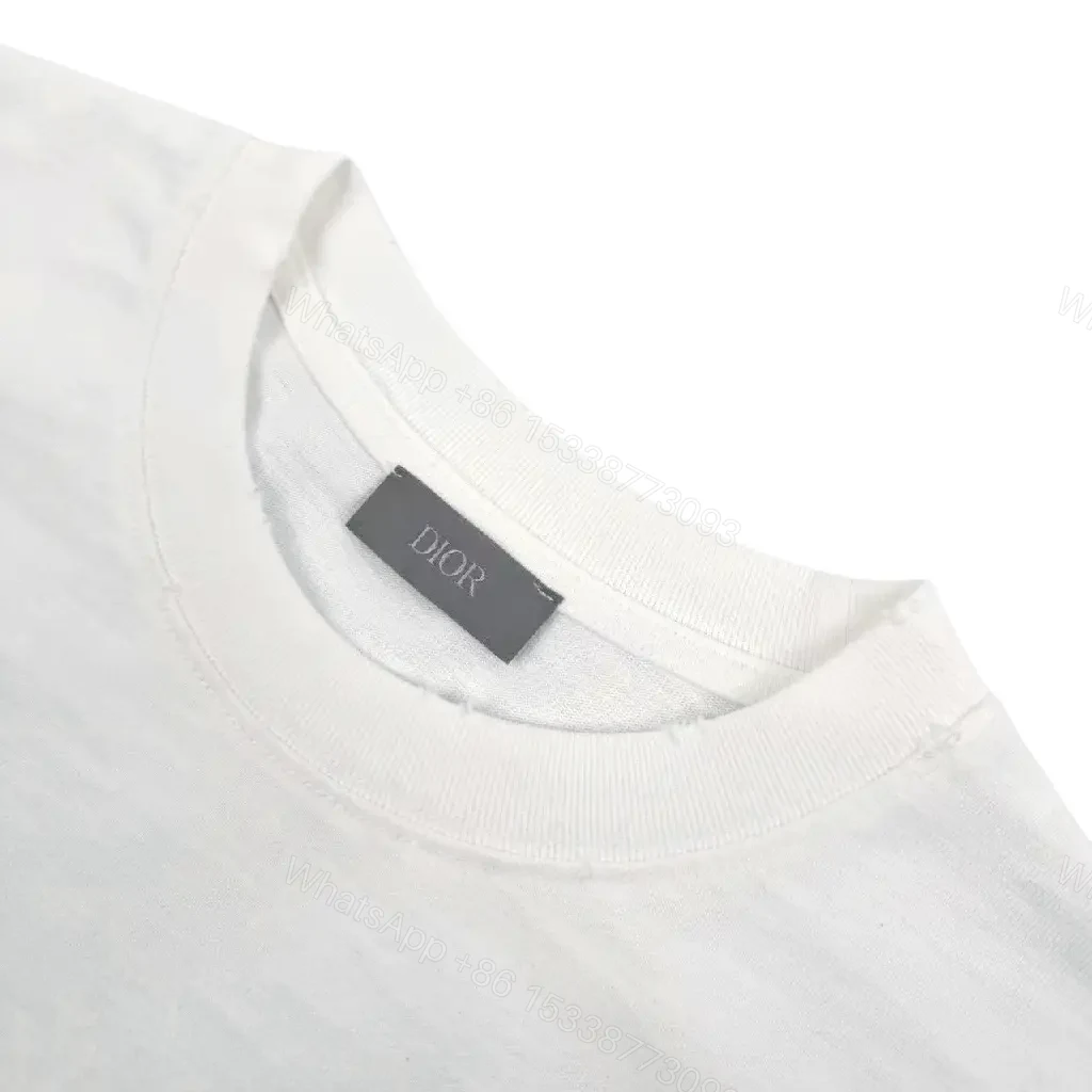 View 7 of White Cotton Tee - Handwritten Blue Dior Print, Relaxed Fit, Easy Luxury