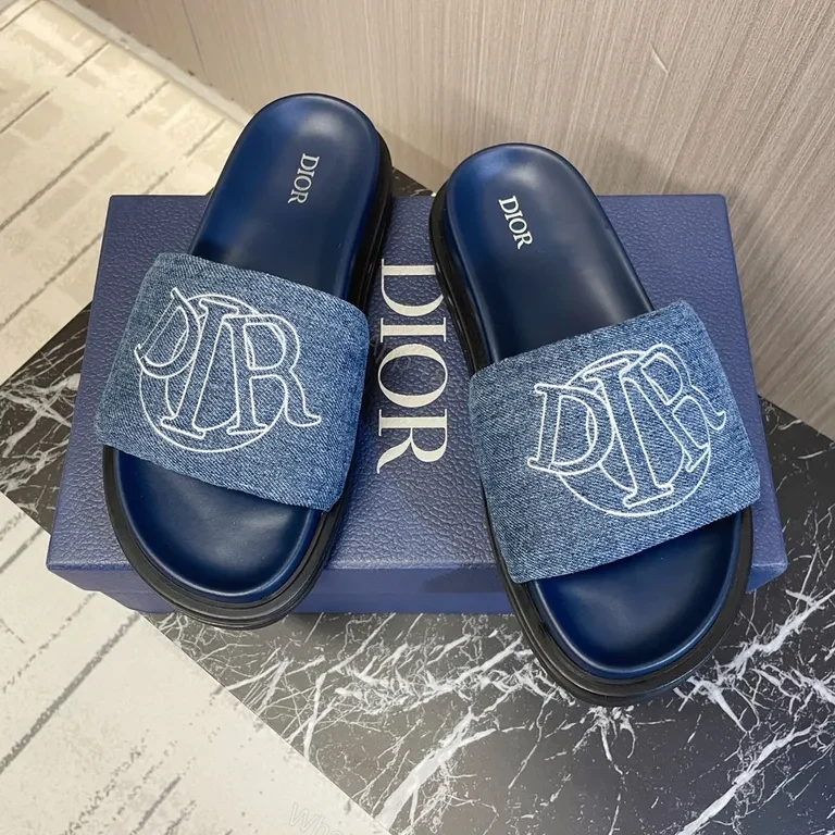 View 4 of Dior Denim Embellished Slide - Embroidered Luxury Sandal