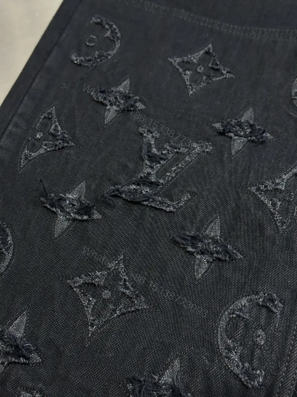 View 3 of Dark Denim with Monogram Embroidery: Modern Luxe Jeans