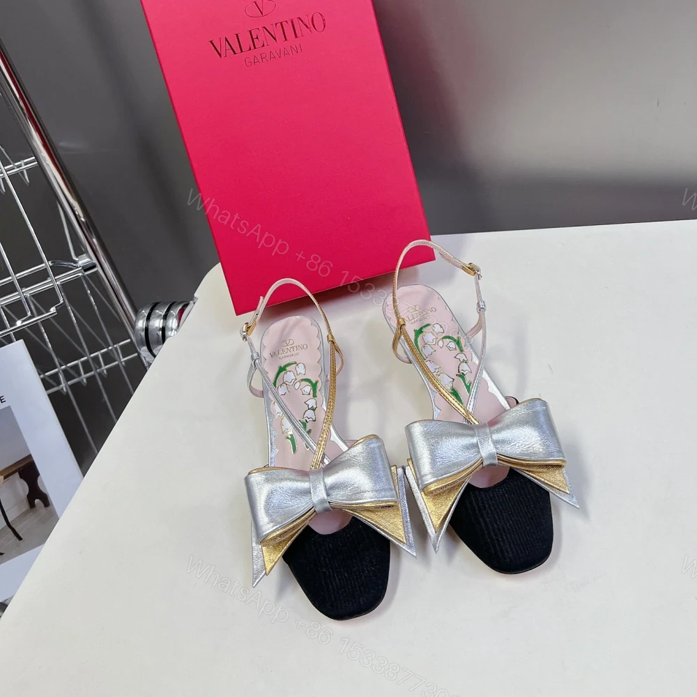 高仿Valentino*WS0LB6K蝴蝶結塔扣涼鞋黑金4.5CM免檢版 — view 1
