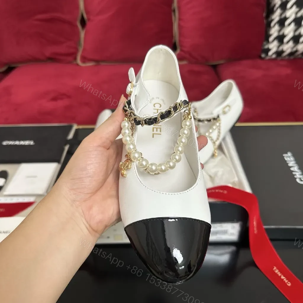View 6 of White Leather Ankle Boots with Pearl Chain Detail, Black Toe Cap