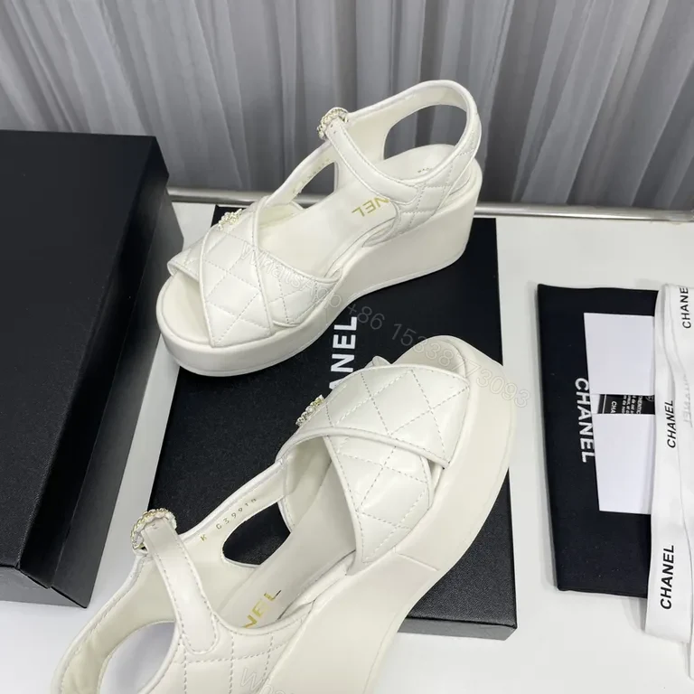 View 3 of White Quilted Sandals â€“ Chanel-Inspired Luxury, Comfortable Platform