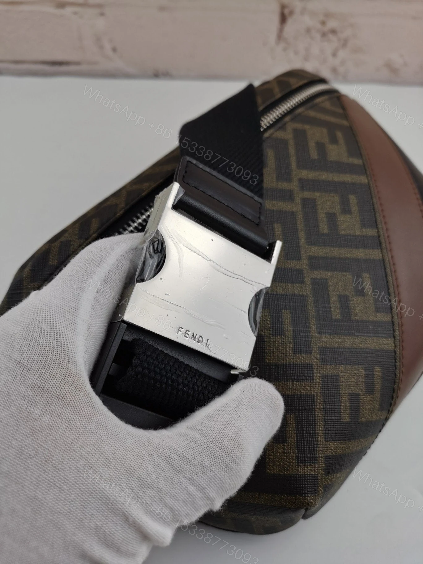 View 4 of Fendi Zip Belt Bag Zucca Coated Canvas and