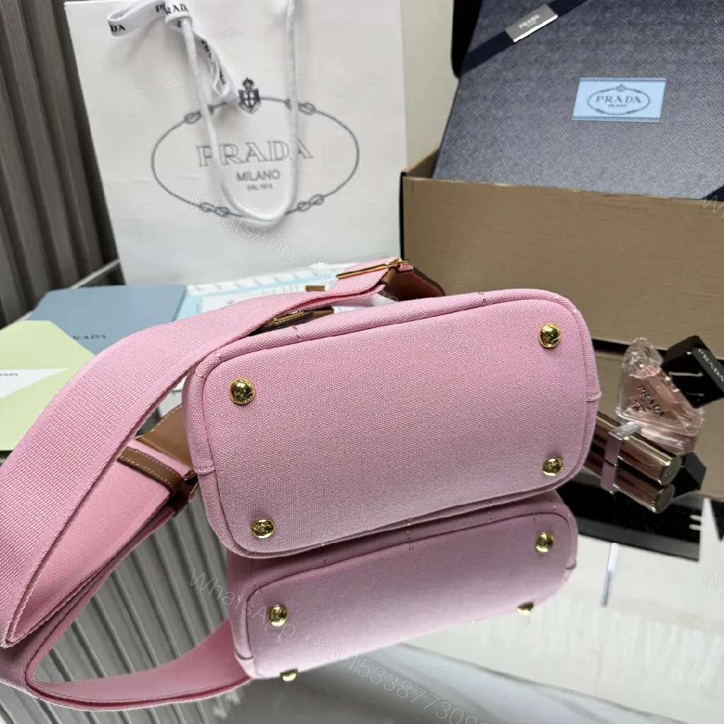 View 2 of Chic Pink Canvas Mini Bag with Textured Finish and Hardware