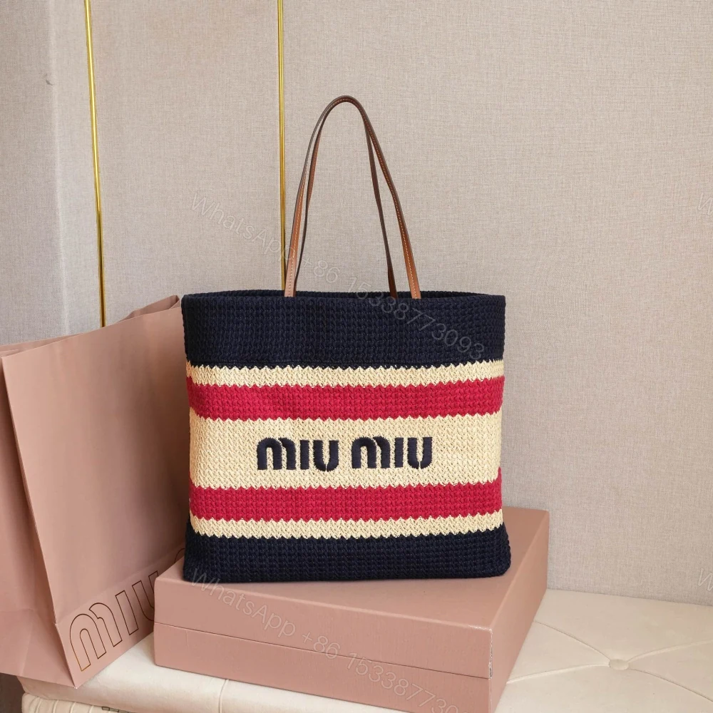 高仿miumiu*5BG228拼色LOGO手提包深藍色免檢版 — view 1