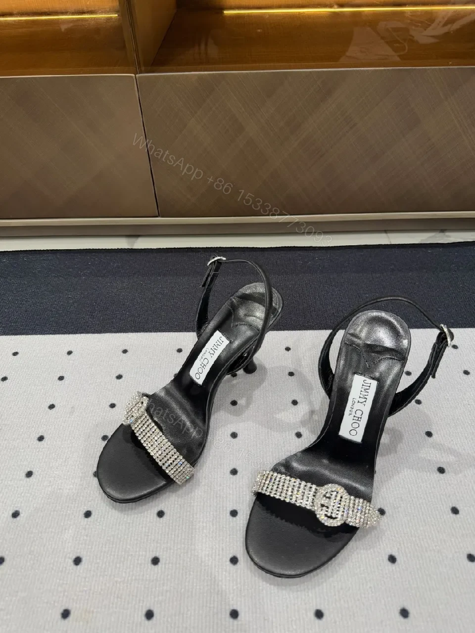 View 2 of Diamond-Strap Luxe Sandals: Black Leather, Evening Glamour