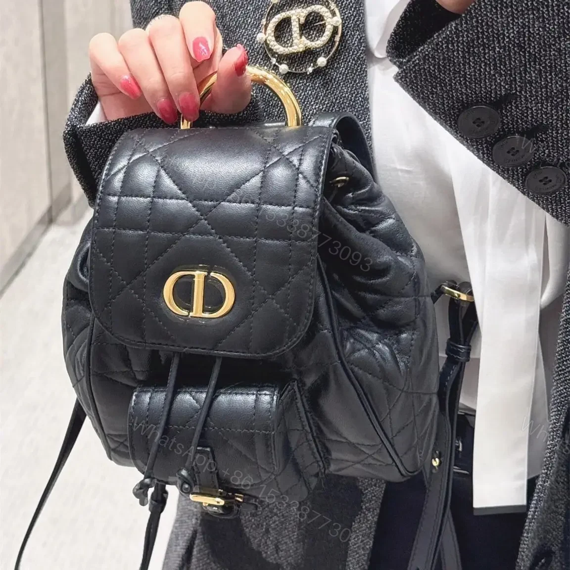 View 13 of 高仿Dior*Caro系列M6302M900小羊皮雙肩包黑色小號免檢版