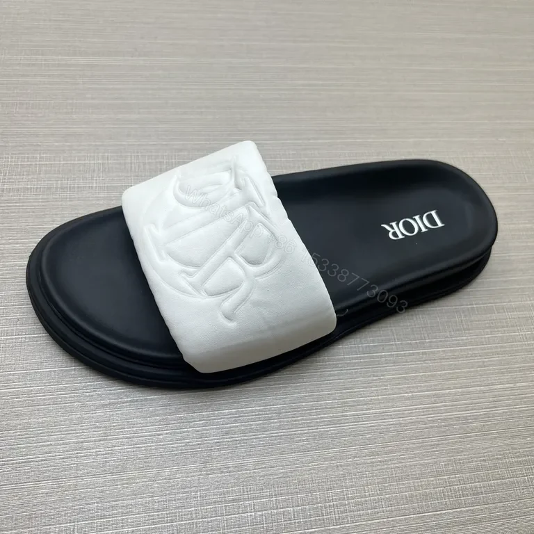 View 2 of White Leather Dior-Logo Slide: Elevated Minimalism