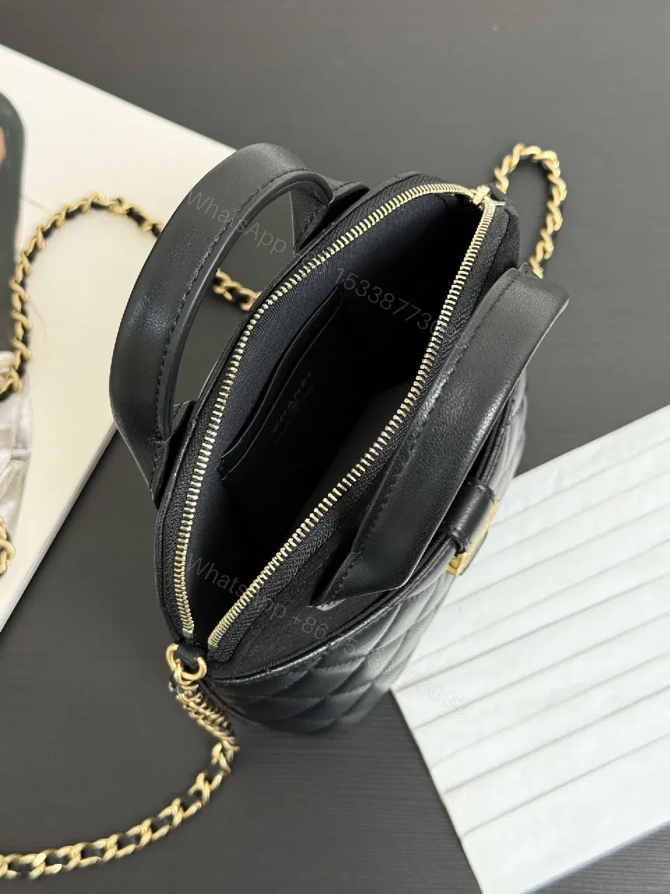 View 4 of Quilted Faux-Leather Mini Handbag with Gold Hardware