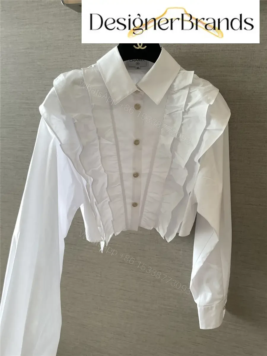 View 6 of Chanel White Cotton Lace Ruffled Cropped Shirt