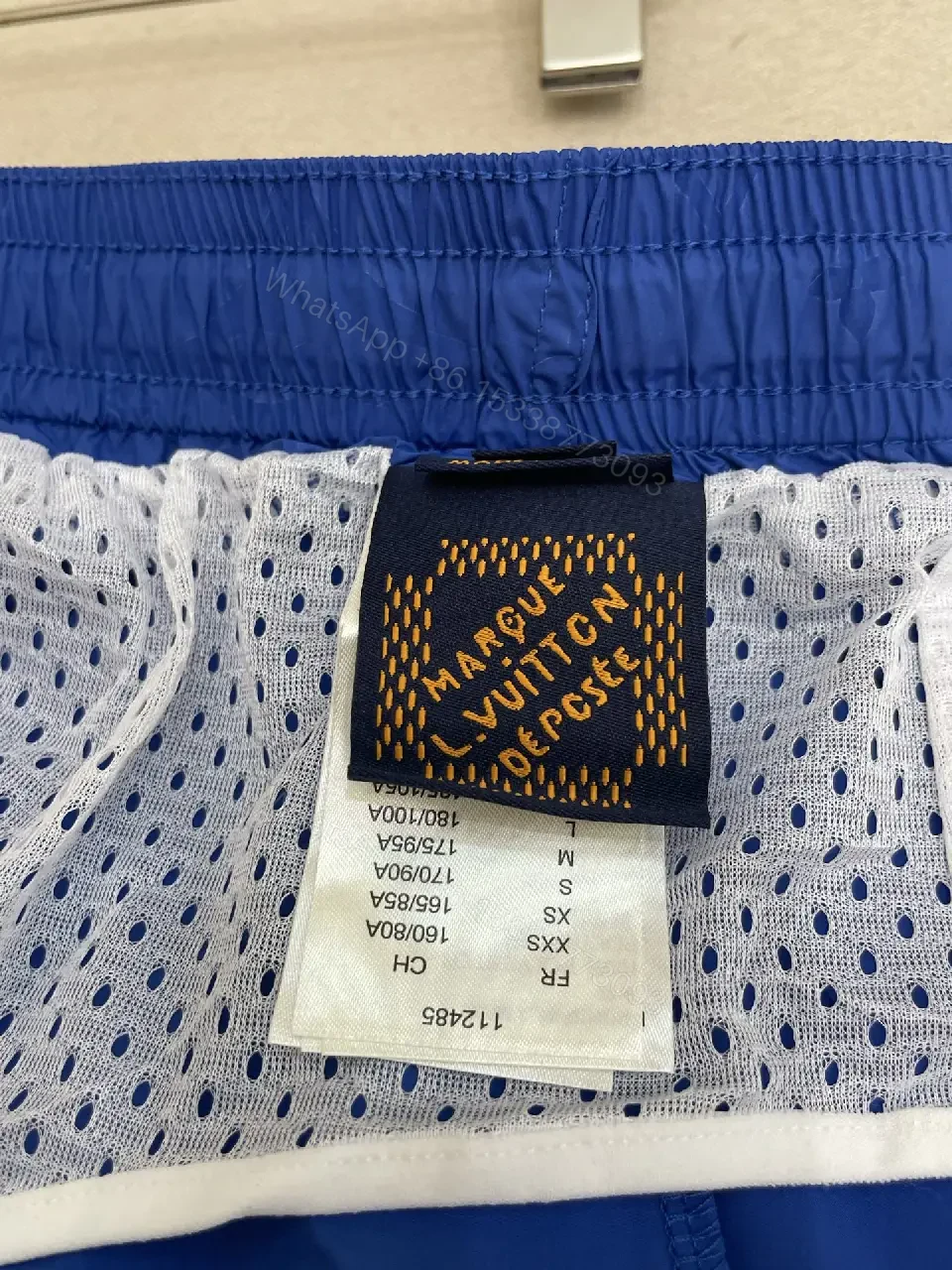View 10 of Blue Silk-Like Drawstring Shorts, Louis Vuitton Monogram Style, Swim/Active Type