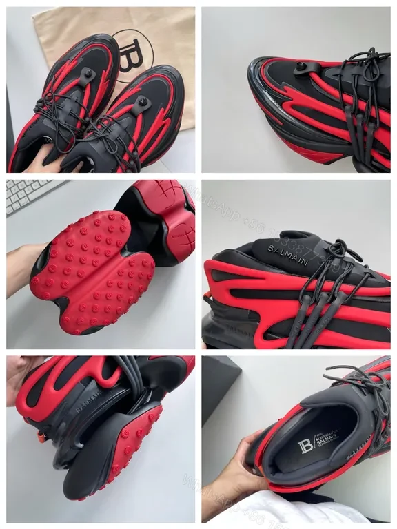 View 4 of Bold Balmain-Influenced High-Tops: Black & Red Luxury Sneakers