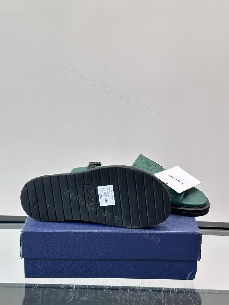 View 9 of Green Leather Slide Sandals Minimalist Style with Buckle Feature Sandals