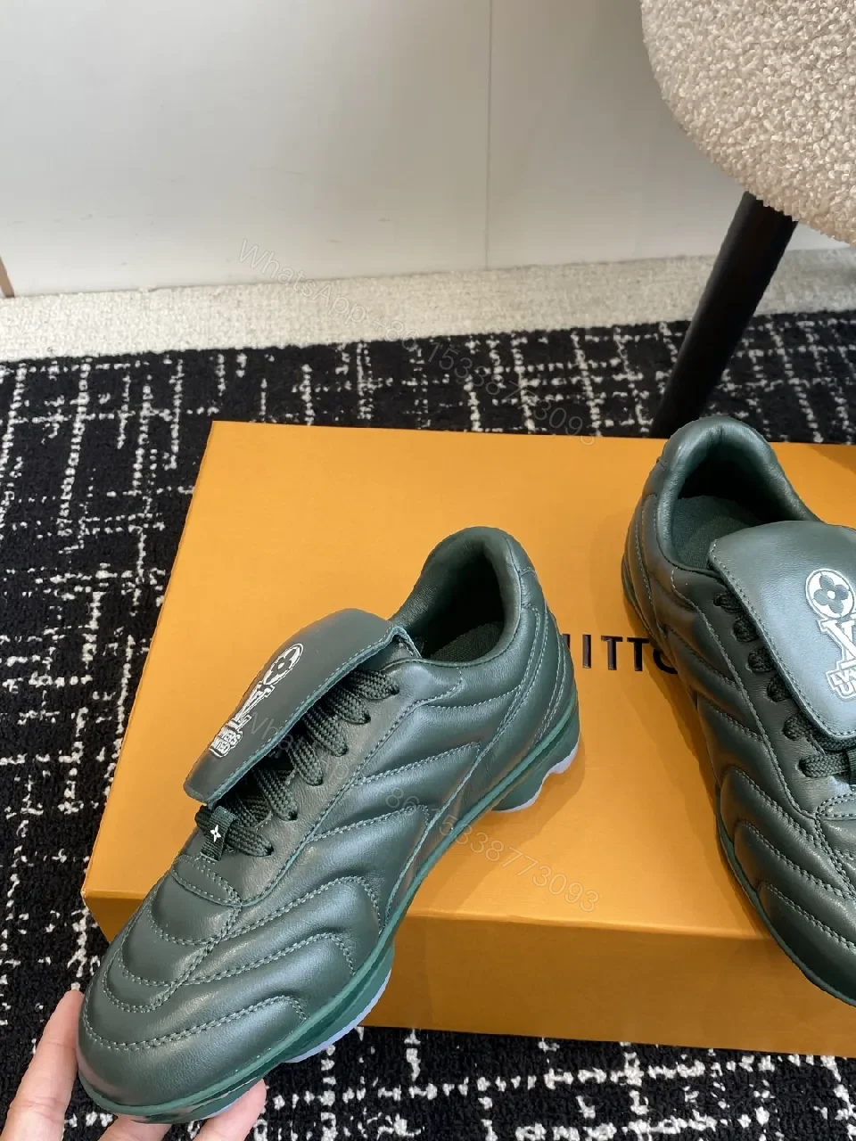View 3 of Forest Green Quilted Leather Sneakers — Subtle Luxe, City-Ready Comfort