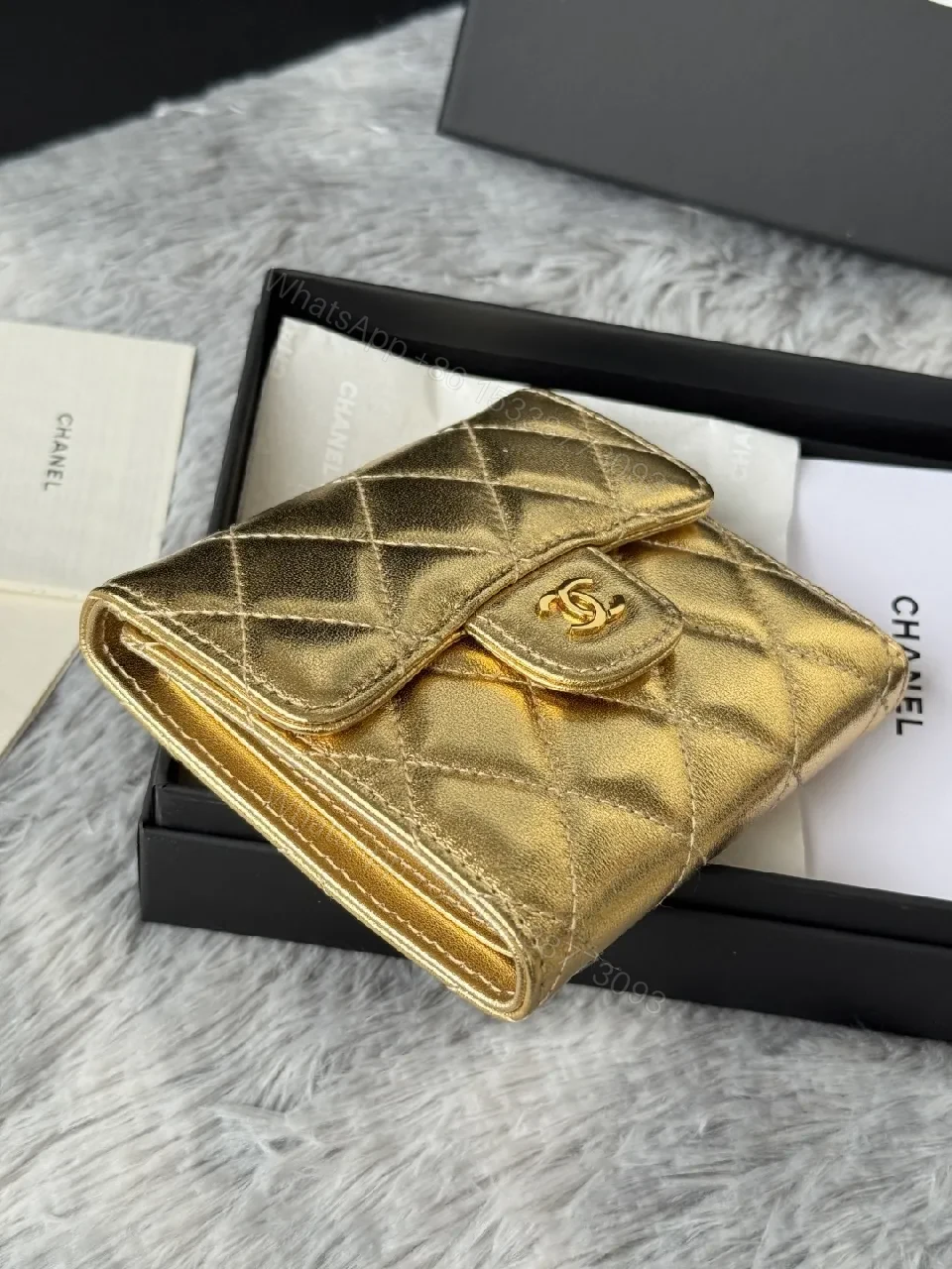 View 6 of Gold Quilted Wallet: Compact Luxury Card Holder & Coin Purse