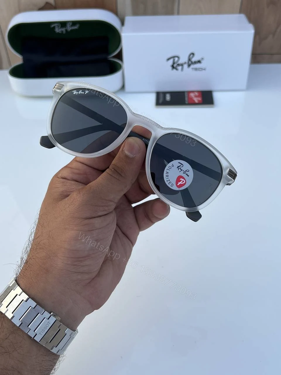View 3 of First Copy Rayban 91118 White Black Sunglasses