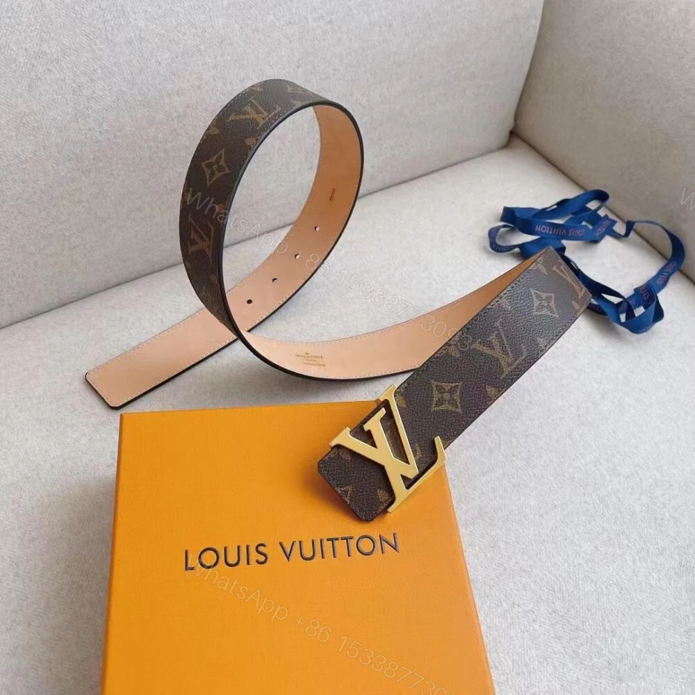View 3 of Louis Vuitton Initiales Reversible Monogram Eclipse Canvas Belt Gold Metal 4Cm