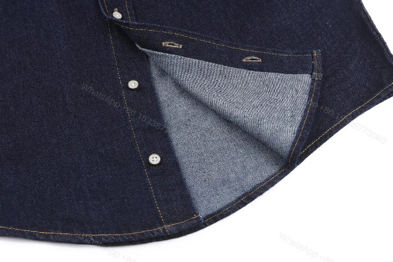 View 7 of Dark Indigo Denim Shirt, Classic Button-Down, LV Logo Embroidery