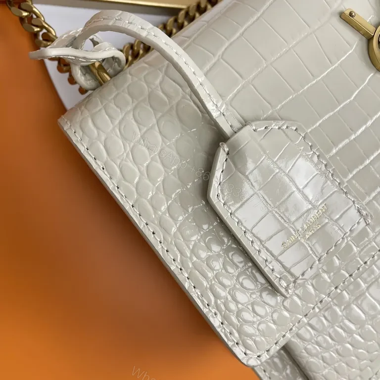 View 5 of Croc-Textured Crossbody with Gold-YSL Hardware Bag