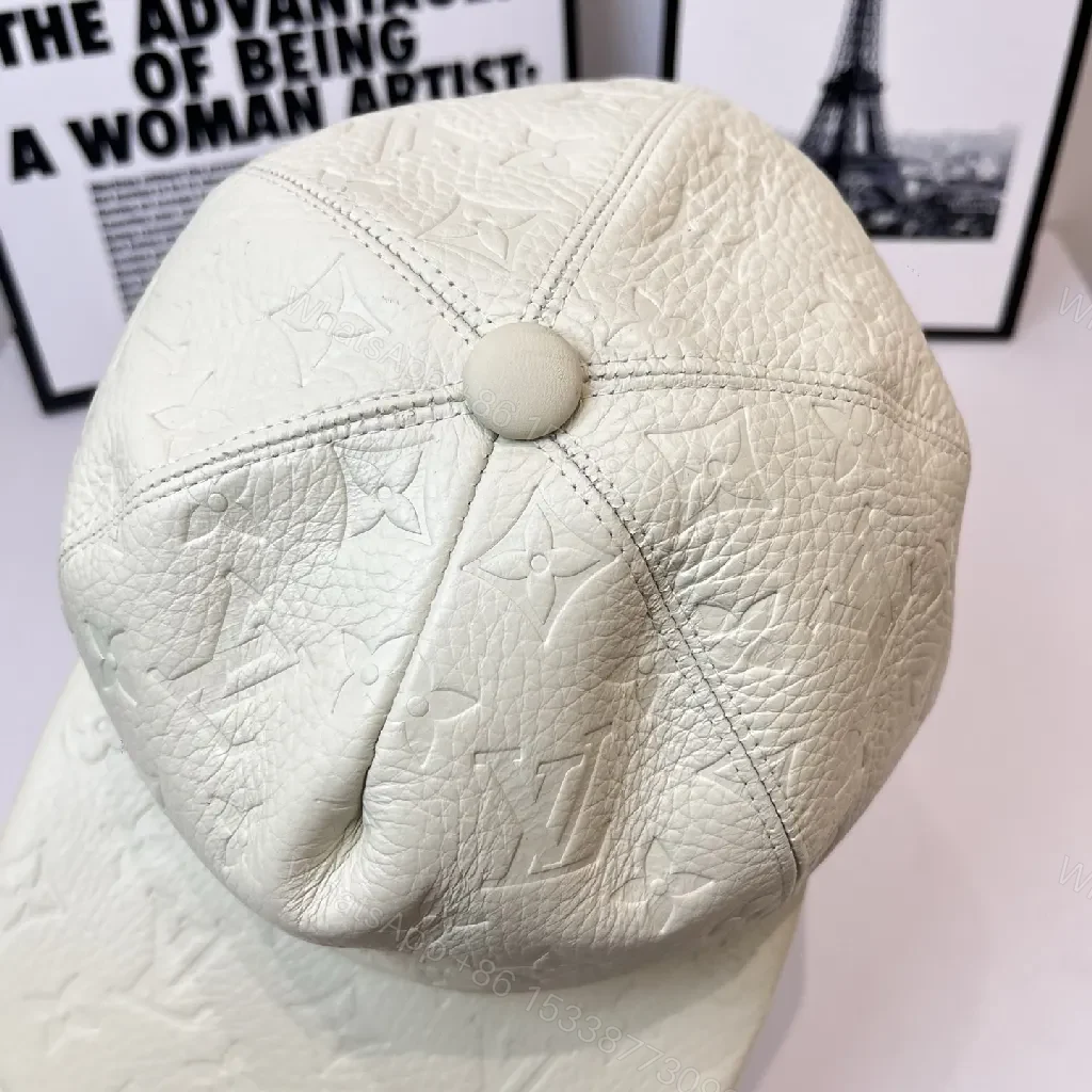 View 6 of White Embossed Cap with Subtle Monogram Texture (Casual Luxury)