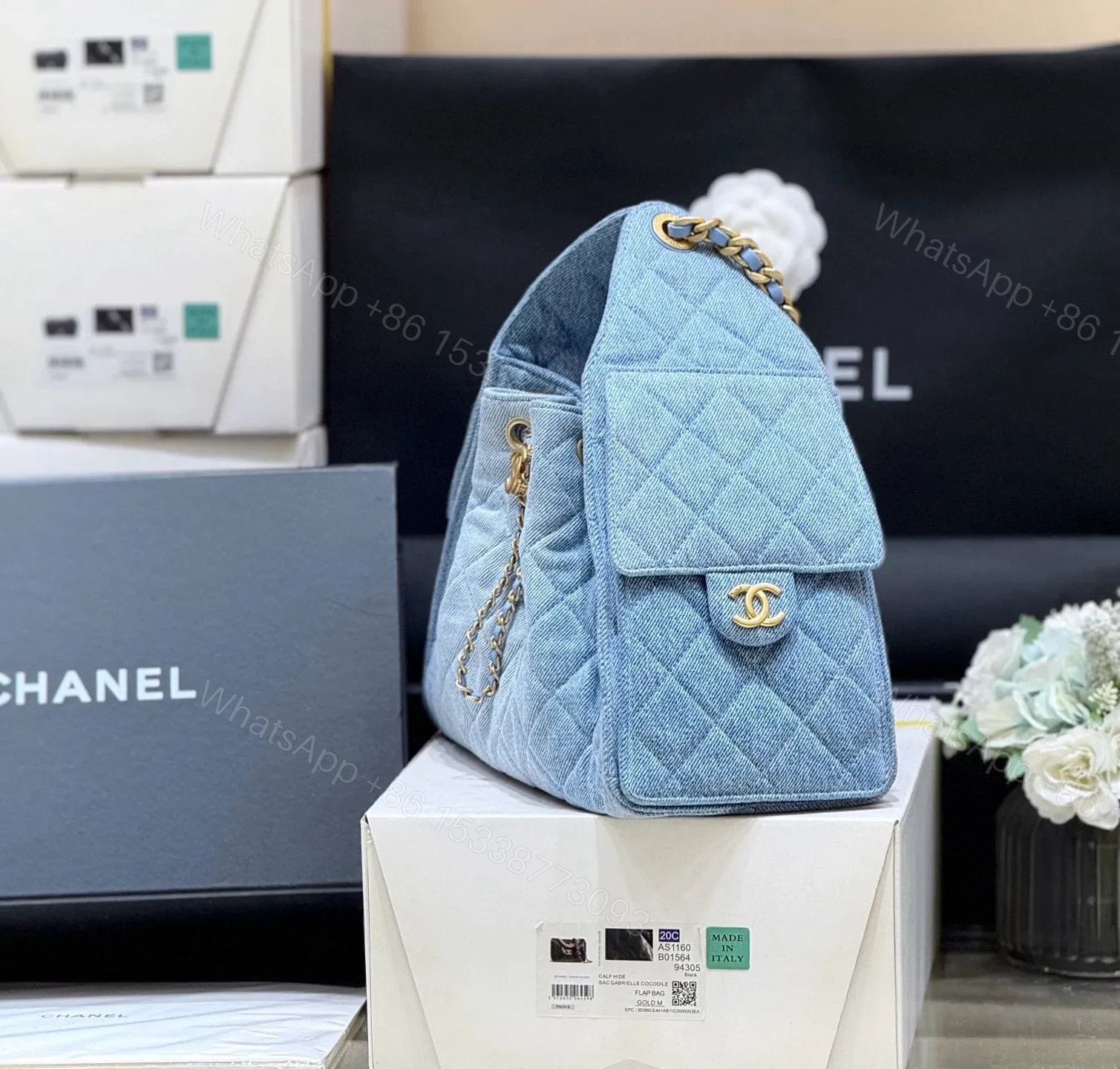 View 3 of CHANEL 25 SMALL IN BLUE 30 DENIM GOLD HARDWARE