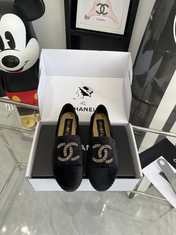 Chanel-Inspired Black Velvet Espadrilles with Chain Detail — view 1