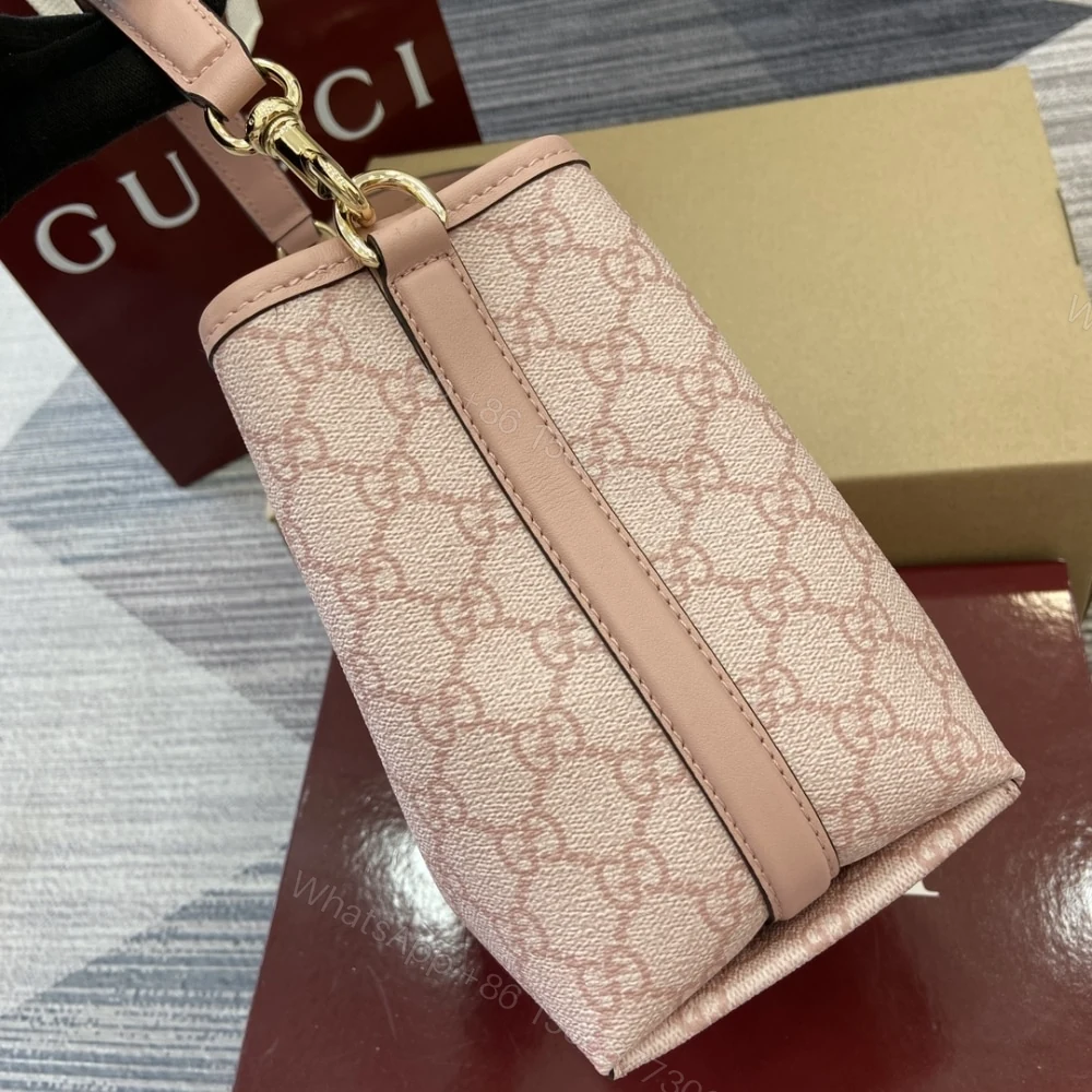 View 8 of GUCCI GG EMBLEM SMALL BUCKET BAG LIGHT PINK COATED FABRIC 21CM 815118 FAD6L 8459