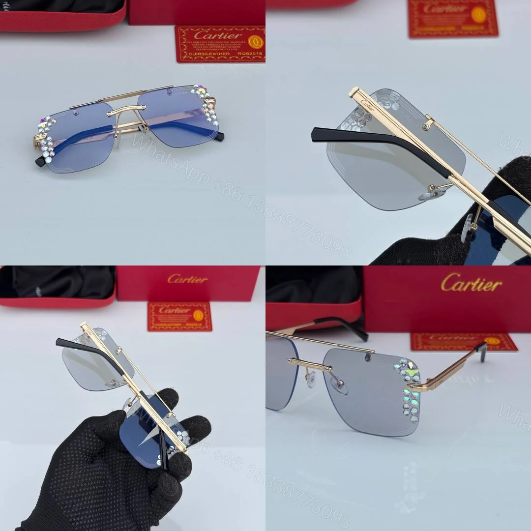 View 2 of First Copy Cartier Silver Aviator Sunglasses Grey Lens Unisex UV Protection