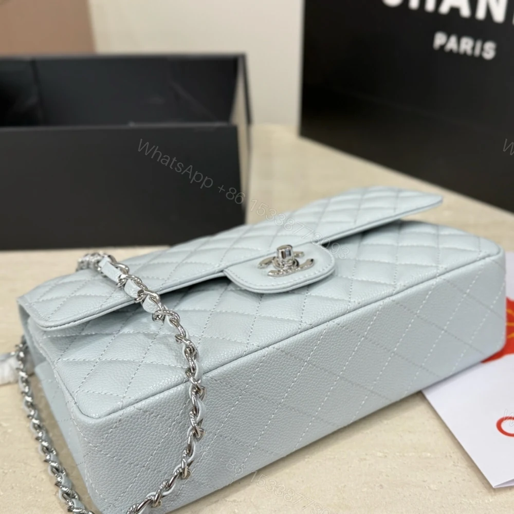 View 5 of Chanel Classic Double Flap Bag Silver Hardware Baby Blue 25cm