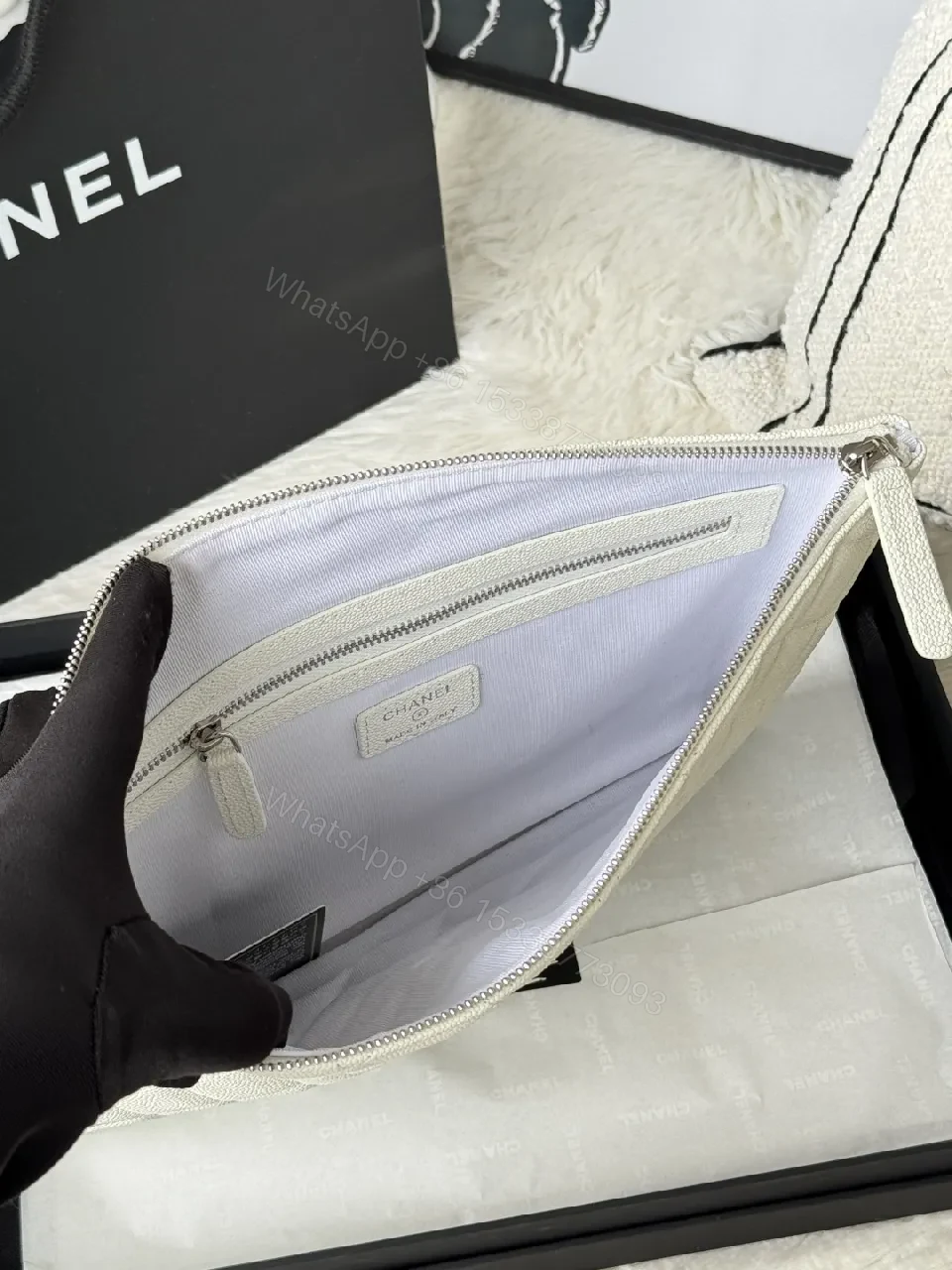 View 4 of Ivory Quilted Leather Pouch - Everyday Luxury Organizer