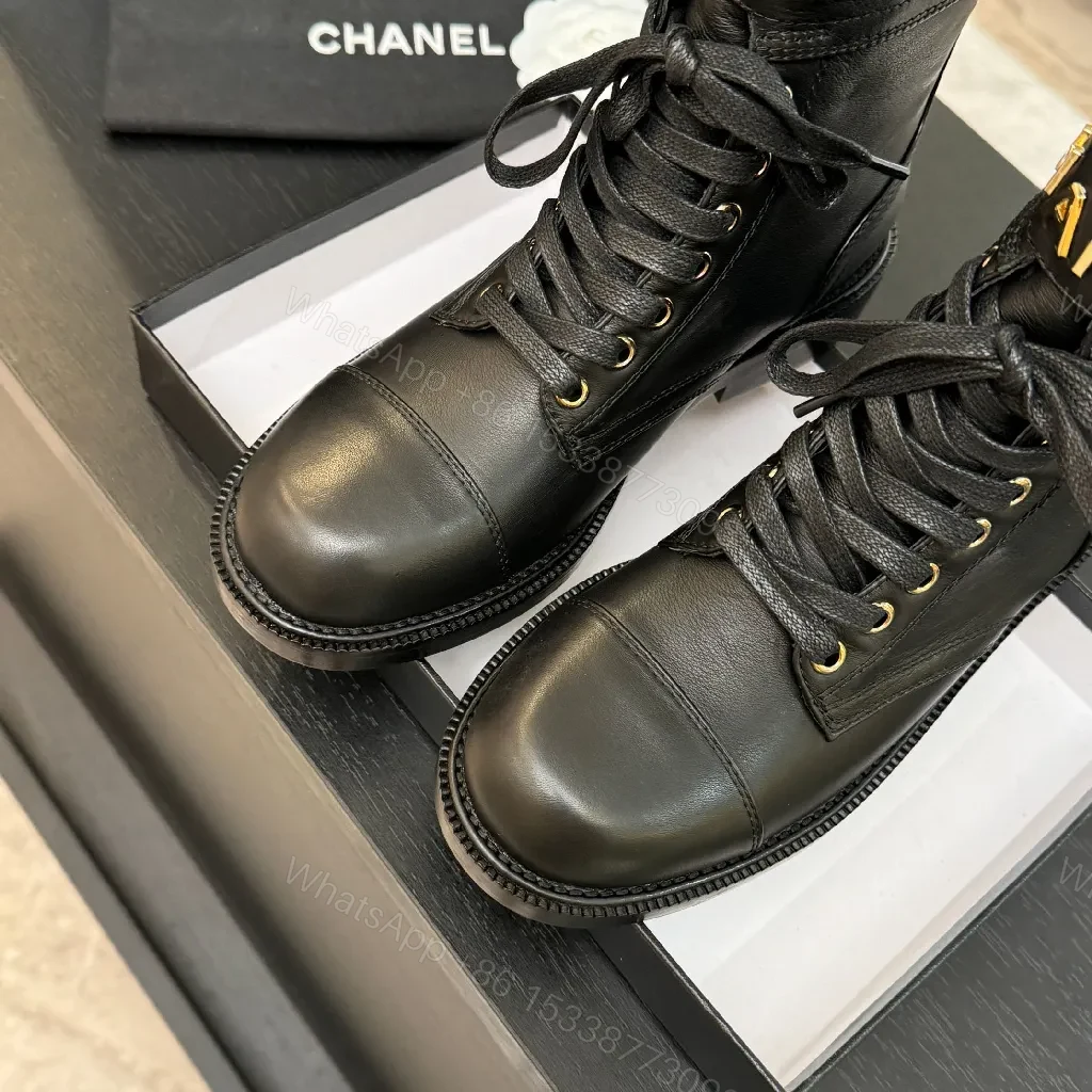 View 4 of Boldly Polished Combat Boots with Gold Detail