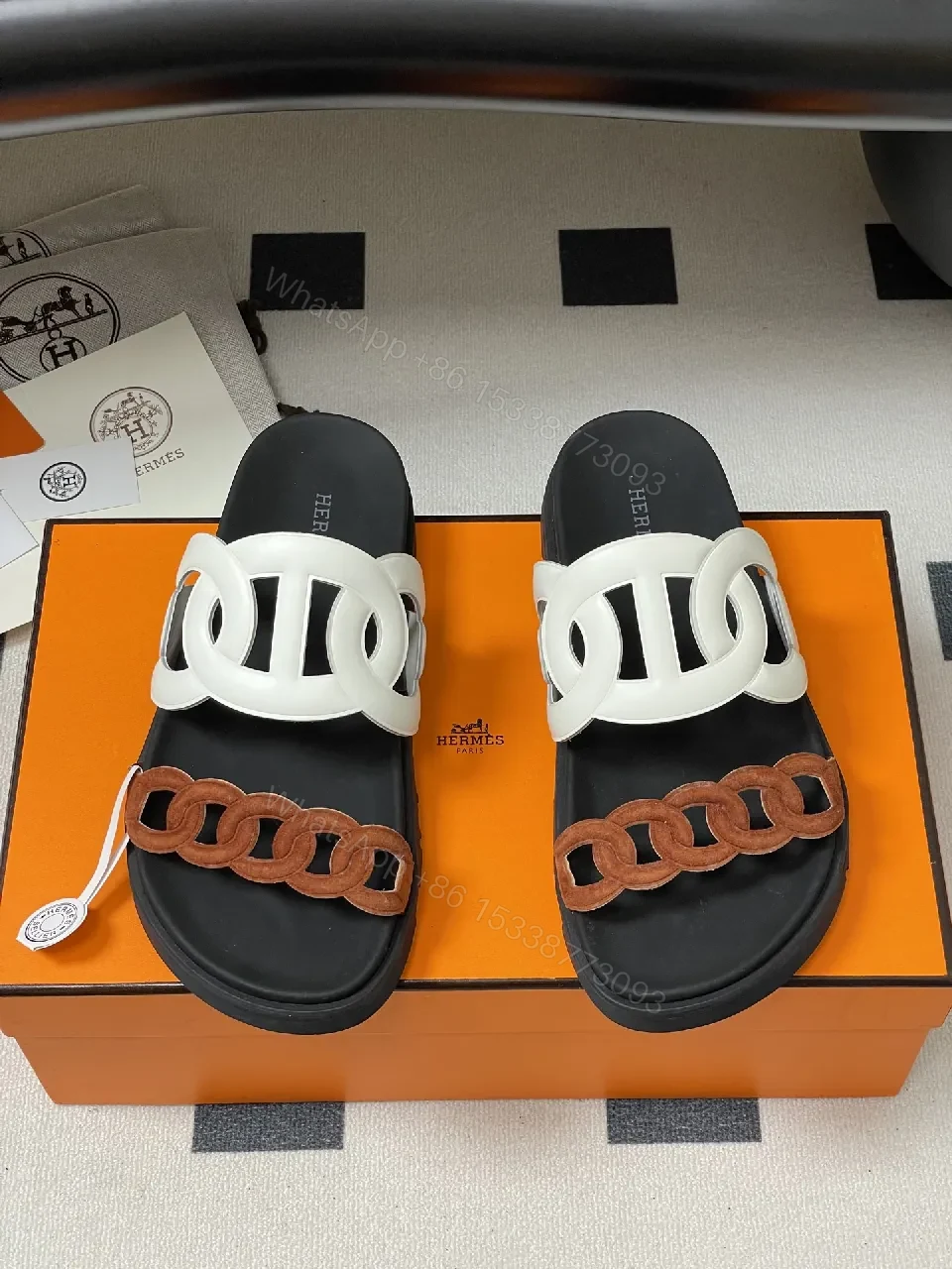View 6 of Chic Textured Sliders: Two-Tone Luxury Comfort Slides