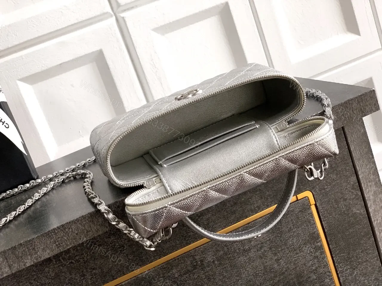 View 4 of Metallic Quilted Satchel: Compact Luxury, Double-C Hardware