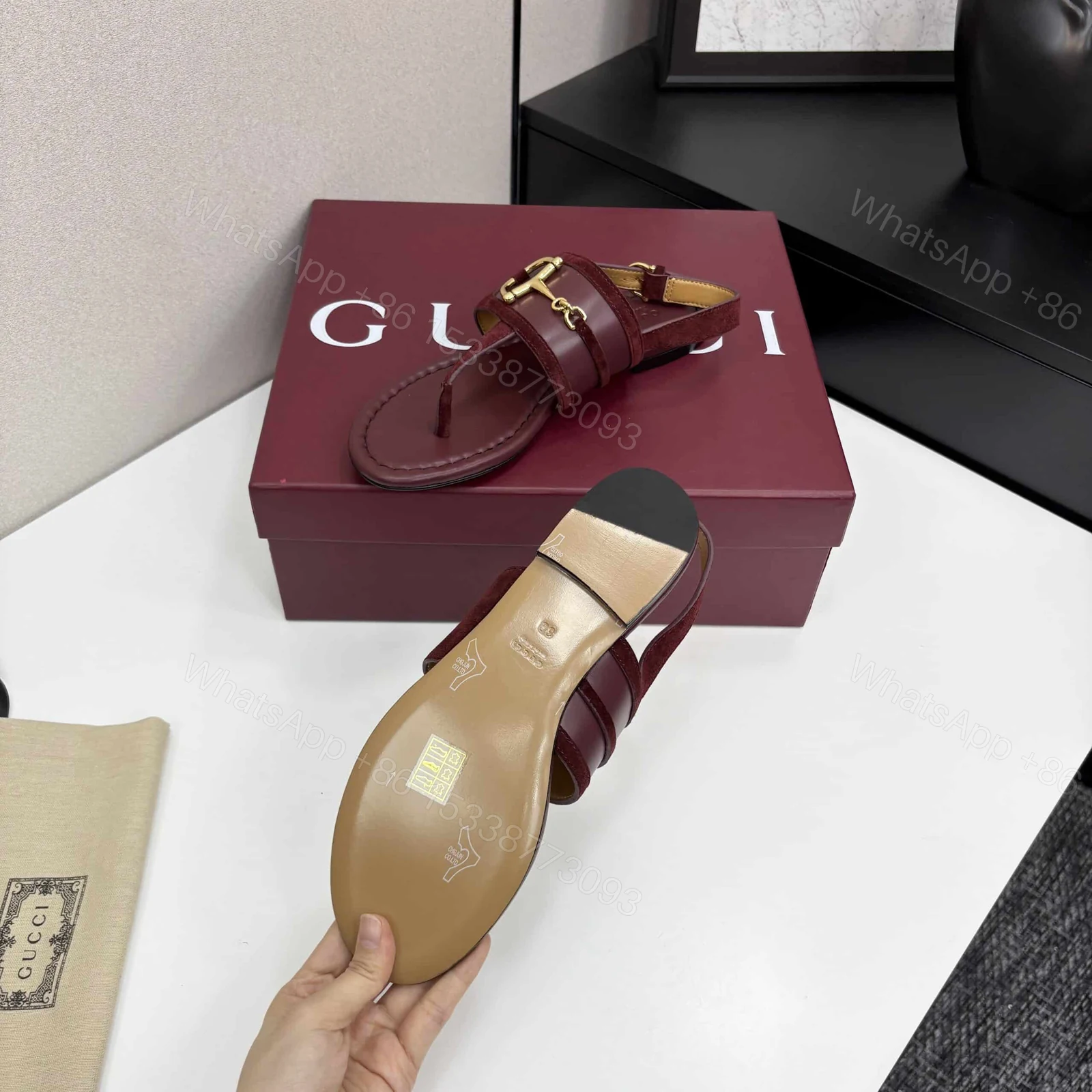 View 3 of GUCCI WOMEN’S THONG SANDAL WITH HORSEBIT ROSSO ANCORA RED 834431 AAEXM 6207