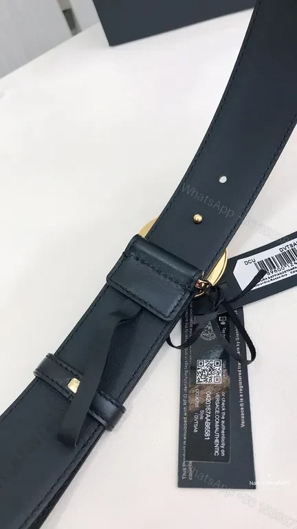 View 5 of Bold Black Leather Belt with Gold Medusa Buckle - Versace-Inspired Luxury