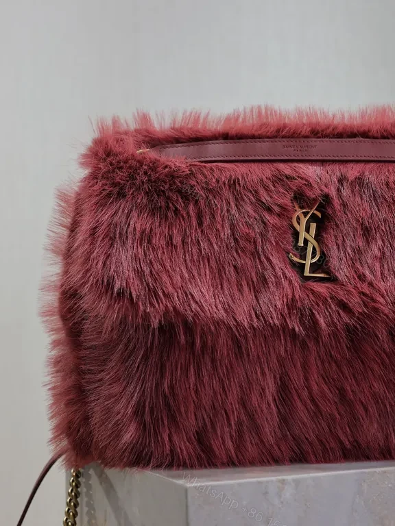 View 4 of Lux Burgundy Faux Fur Tote with Gold Hardware â€” Urban-Chic Luxury