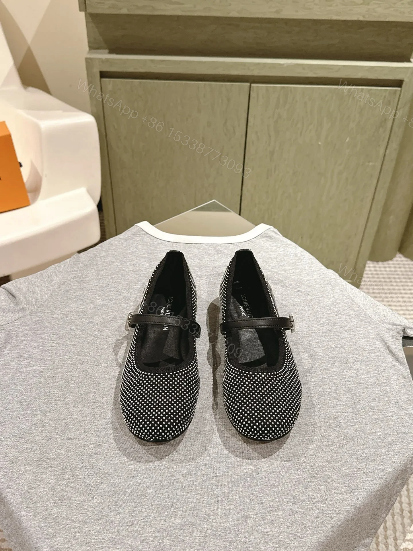 LV Women Black Polka Dot Fabric Mary Janes — view 1