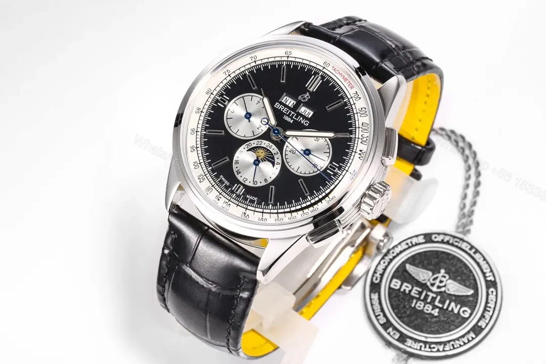 View 2 of OM Factory Breguet Classique Complications Perpetual Calendar Watch – Blue Dial with Black Leather Strap