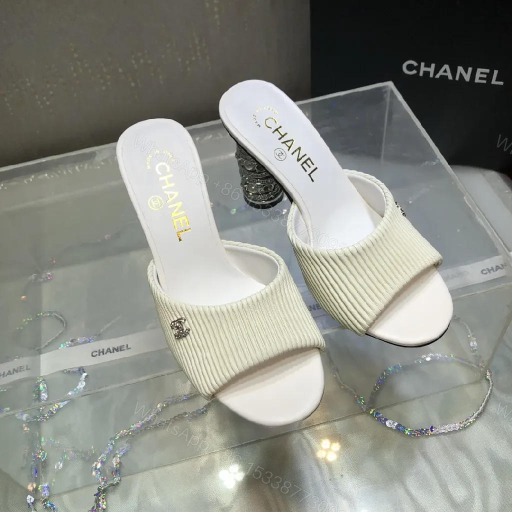 View 9 of Ivory Knit Slide + Textured Strap + Glam Block Heel + All-Day Comfort Slide