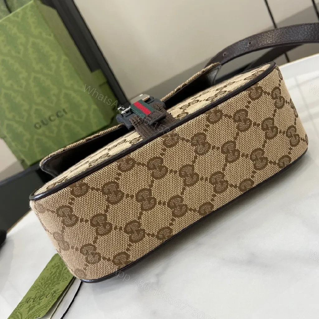 View 6 of Beige Canvas GG Messenger with Modern Webbed Strap