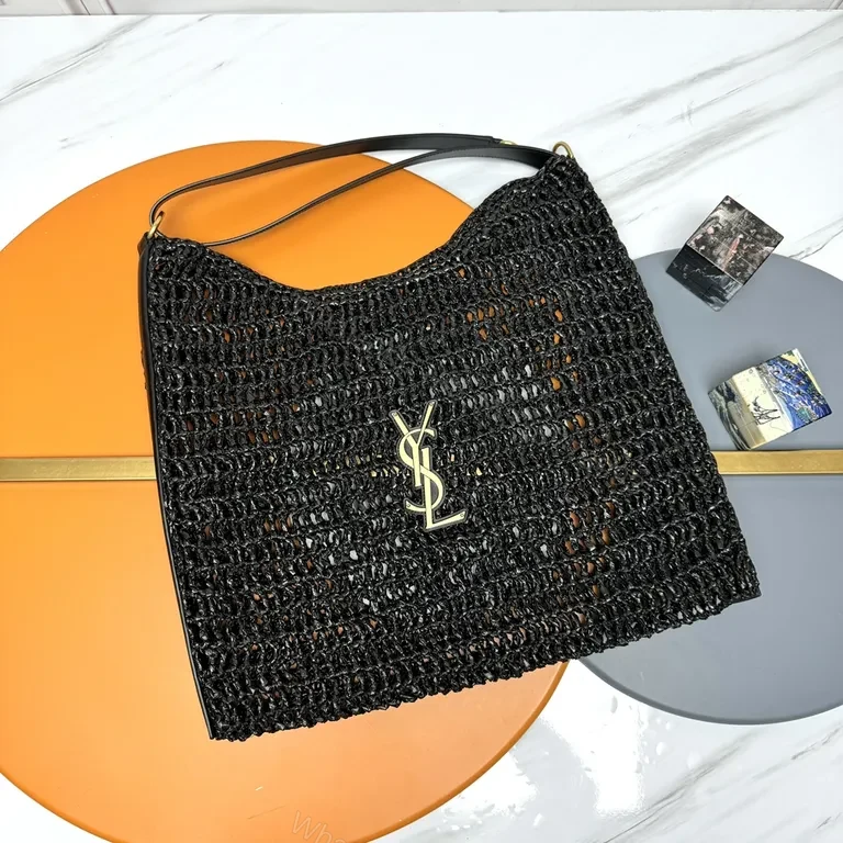 Black Croc-Texture Tote with Gold YSL Logo â€“ Everyday Luxury Tote — view 1