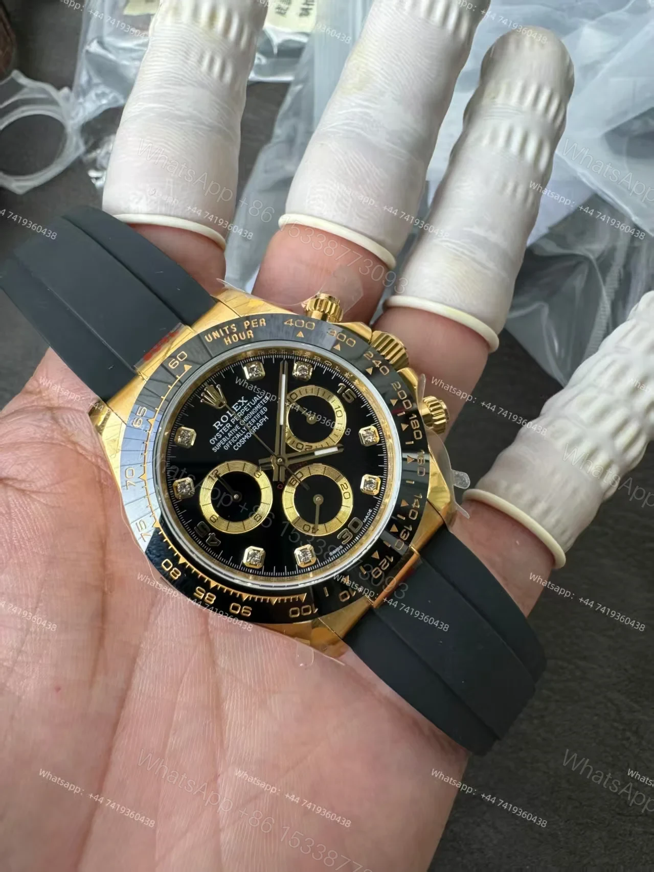 View 12 of Rolex Daytona 1:1 Replica – M116518LN-0078 Black Diamond Dial 18K Gold 4130 Super Clone