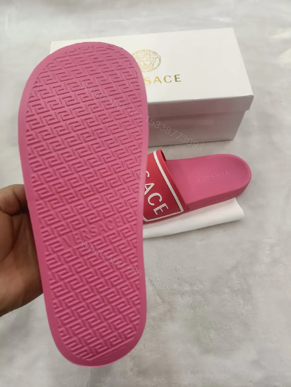 View 6 of Pink Synthetic Slide, Cushioned Strap, Flat Footer