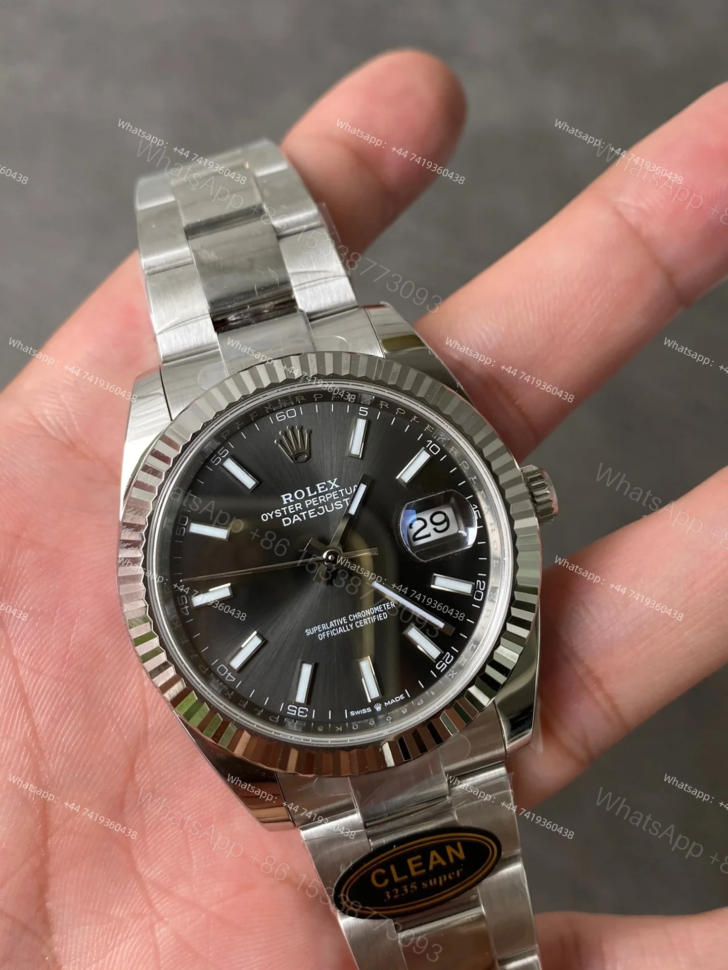 View 3 of Rolex Datejust M126334-0013 1:1 Replica Gray Dial Oyster 41MM 3235 Movement Super Clone Watch