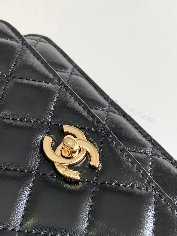 View 4 of Chic Quilted Black Leather Chain-Detail Bag