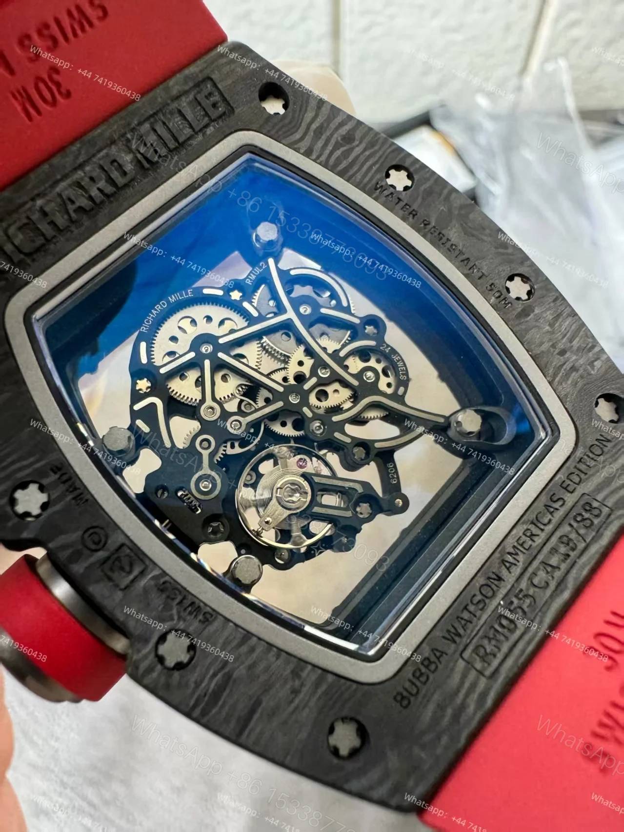 View 15 of Richard Mille RM 055 Carbon TPT Skeleton Vaucher Free-Sprung Movement Red Rubber Strap Custom Super Clone