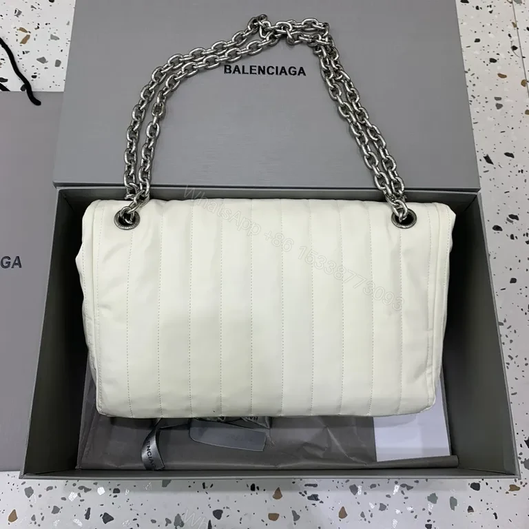 View 7 of Balenciaga-Inspired White Quilted Leather Bag with Chain Straps