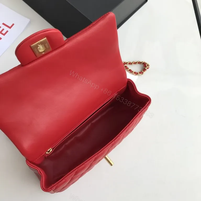 Bold Red Quilted Calfskin Night-Out Bag with Crossbody Chain — view 3